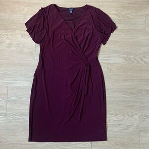 Chaps Burgundy Wrap-Style Short Sleeve Dress